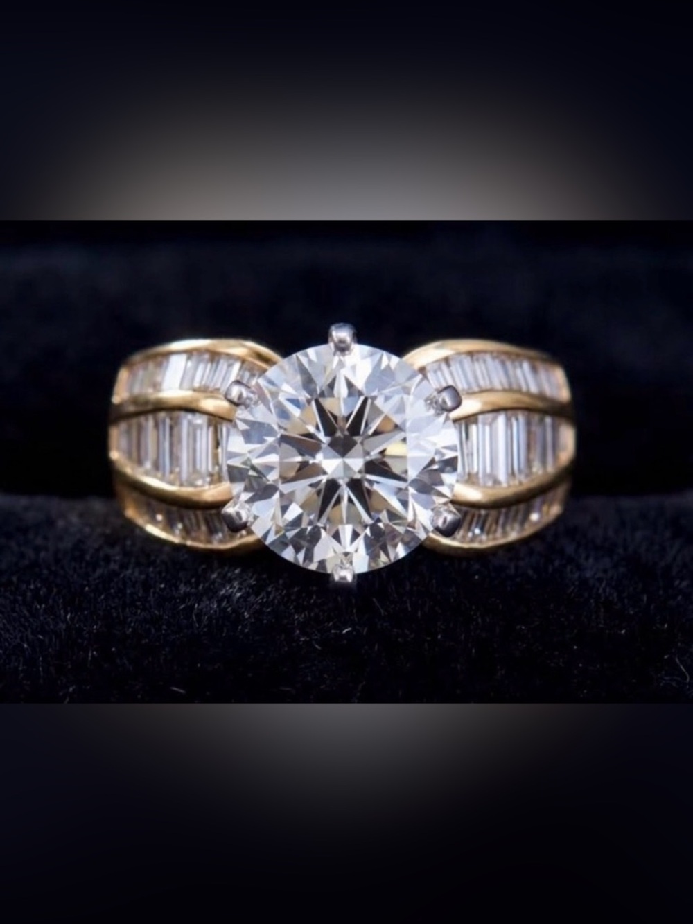 Elegant Diamond cz Ring, Gold with Diamond baguettes 7